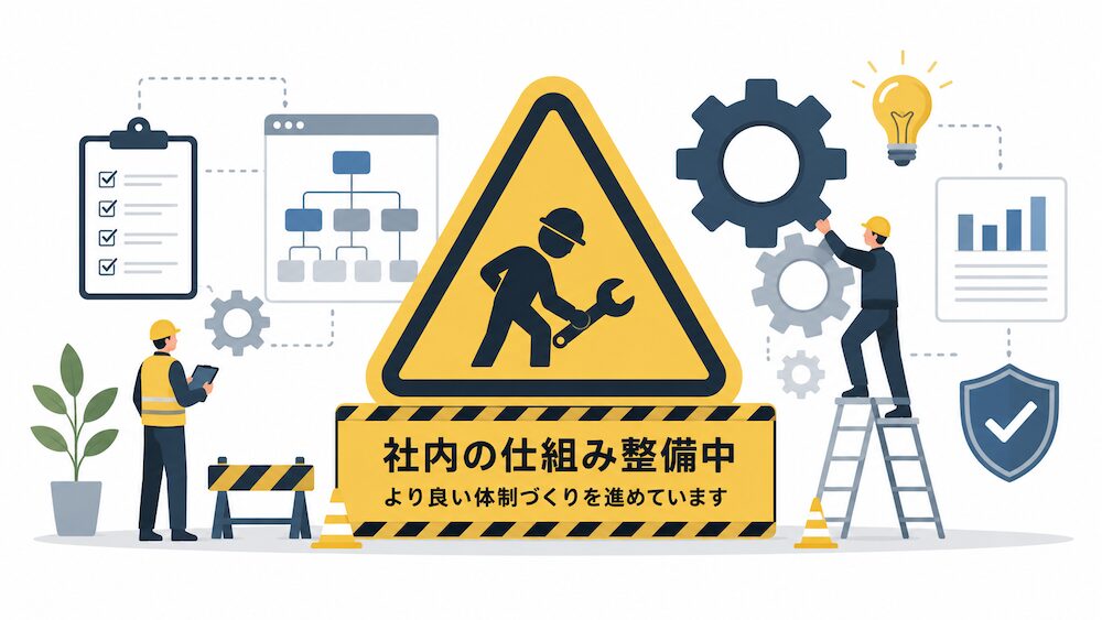 工事中マーク。社内の仕組み整備を示すイメージ