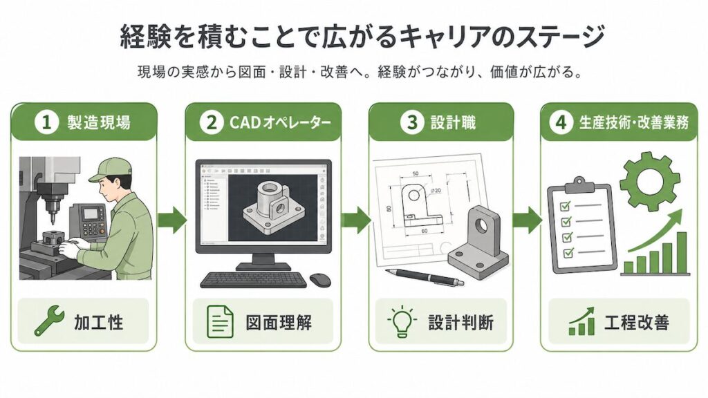 製造現場の経験をCADや設計職へ活かすキャリアの流れ